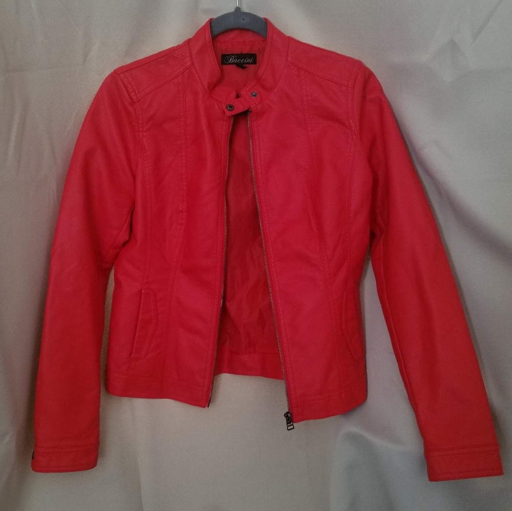 Red pleather moto jacket
